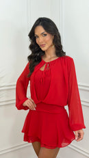 Vestido Macaquinho Chiffon Valentina Vermelho