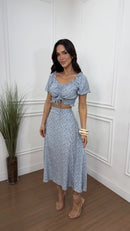 Conjunto Viscolinho Floral Azul Flávia