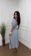 Conjunto Viscolinho Floral Azul Flávia