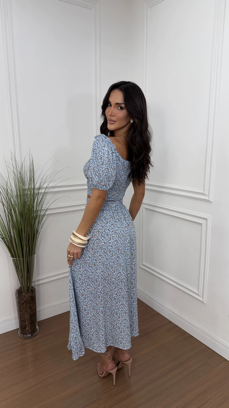 Conjunto Viscolinho Floral Azul Flávia