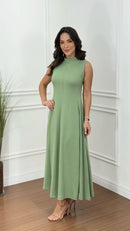 Vestido Canelado Gola Yara Verde Menta