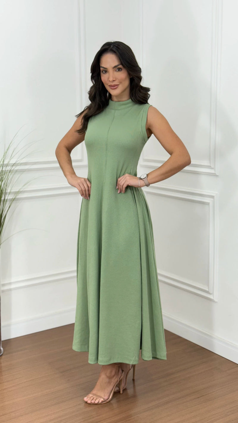 Vestido Canelado Gola Yara Verde Menta