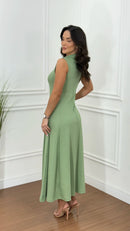 Vestido Canelado Gola Yara Verde Menta