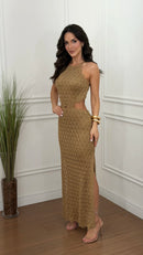 Vestido Tricot Vazado Lanys Dourado