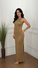 Vestido Tricot Vazado Lanys Dourado