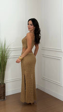 Vestido Tricot Vazado Lanys Dourado