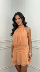 Vestido Macaquinho Chiffon Coral Luma