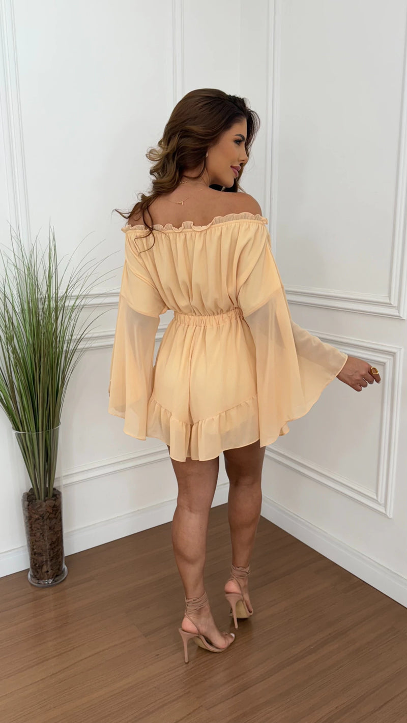 Macaquinho Chiffon Manga Flare Sarah Pêssego