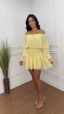 Vestido Macaquinho Chiffon Mel Amarelo