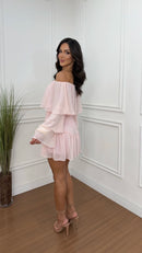 Vestido Macaquinho Chiffon Mel Rosa