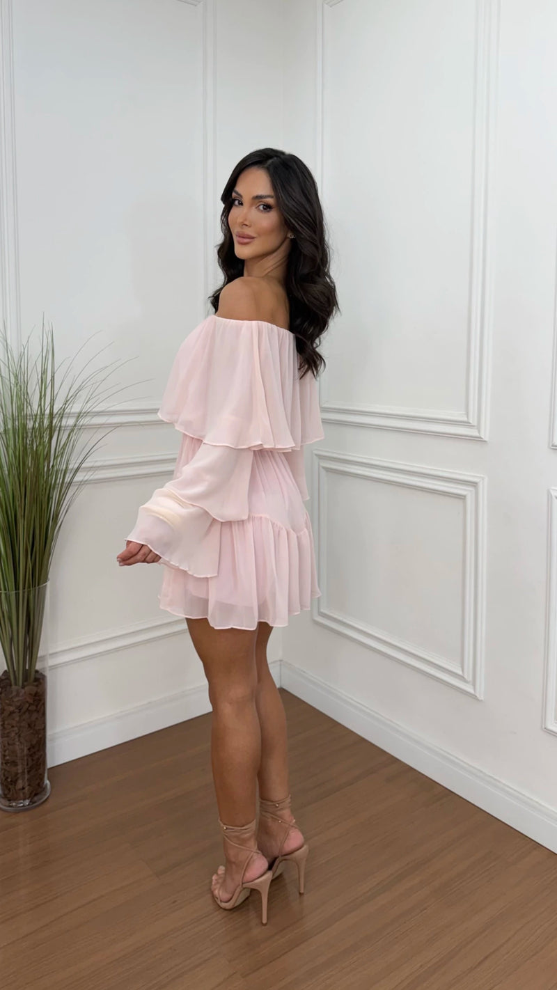 Vestido Macaquinho Chiffon Mel Rosa
