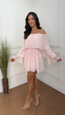 Vestido Macaquinho Chiffon Mel Rosa